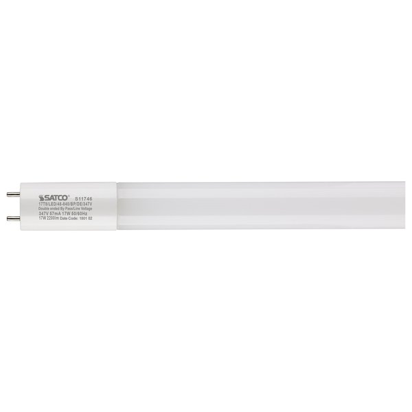 Satco 17W 4Ft LED T8, 347V Canada Only, G13 40K, Type B BBP, Double Ended Wiring S11746
